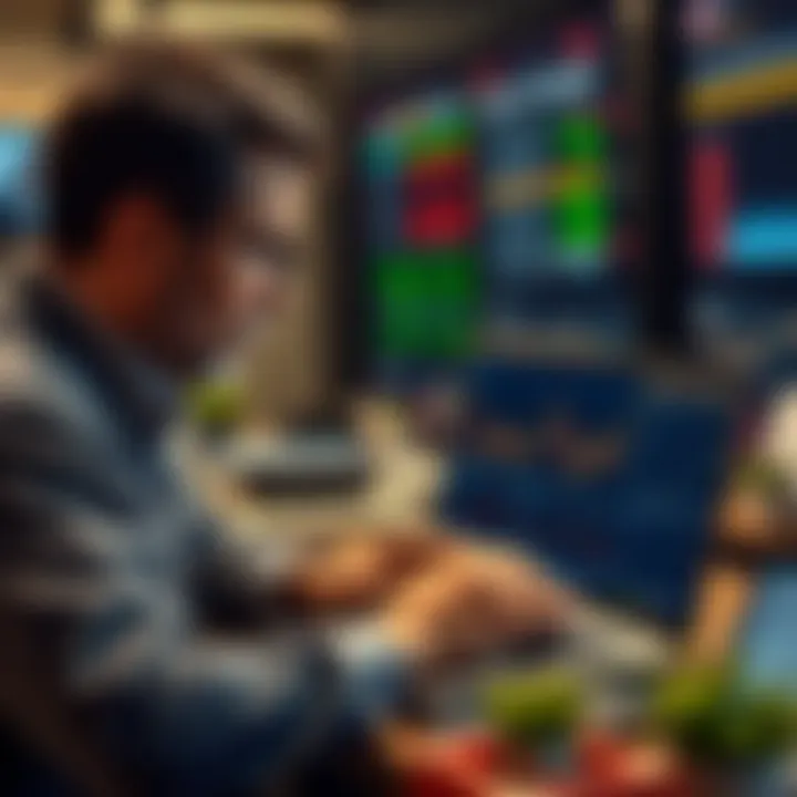 Investor Analyzing Market Trends An investor analyzing market trends and performance graphs on a laptop.
