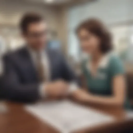 A bank teller assisting a customer with cashing a check