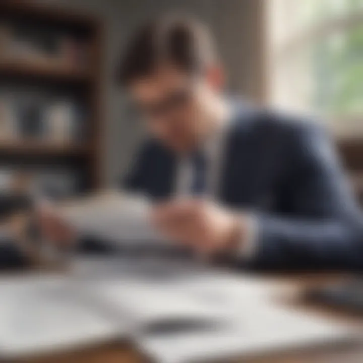 A business person reading an accounting book