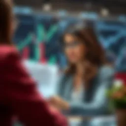 A woman analyzing financial graphs