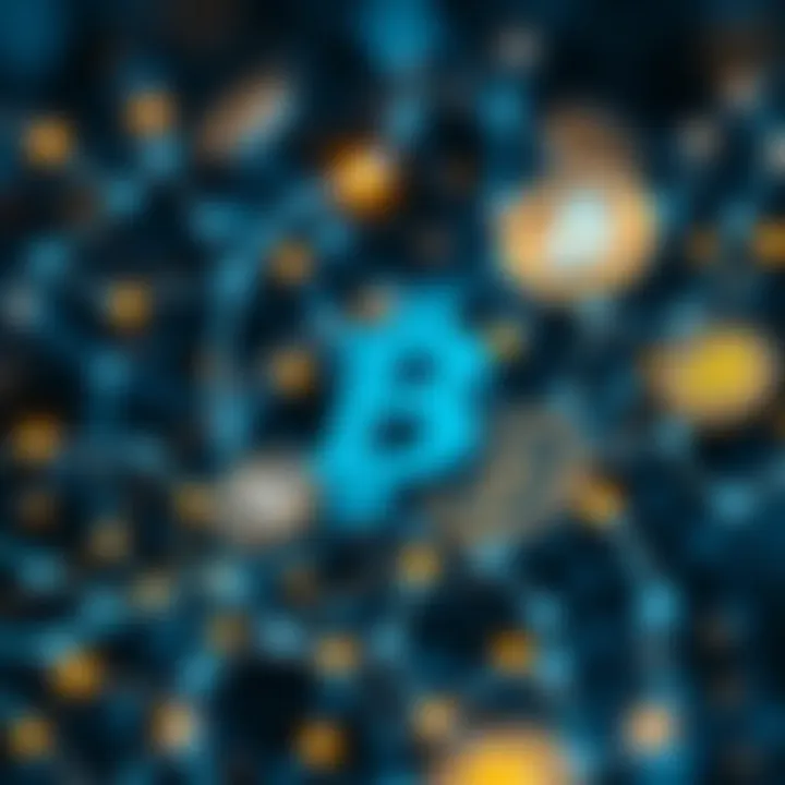 Blockchain and Altcoin Interaction An abstract representation of blockchain technology intertwined with altcoin symbols