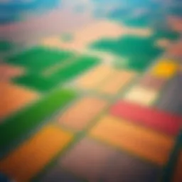 Aerial view of a vast agricultural landscape showcasing diverse crops