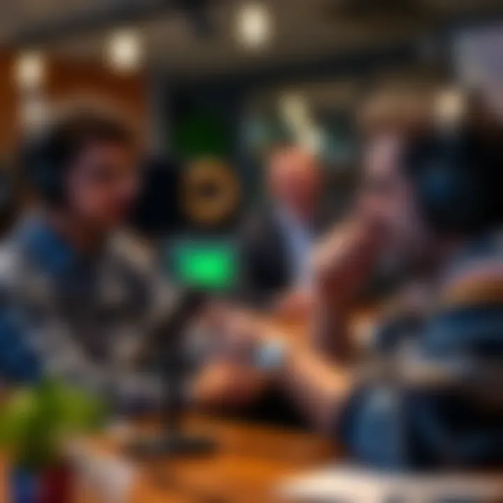 Engaging Podcast Discussions Podcast host engaging in a lively discussion