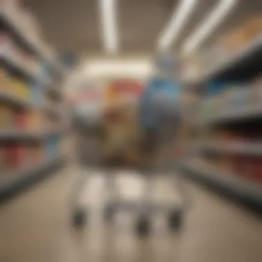 Grocery cart filled with products and Amex card