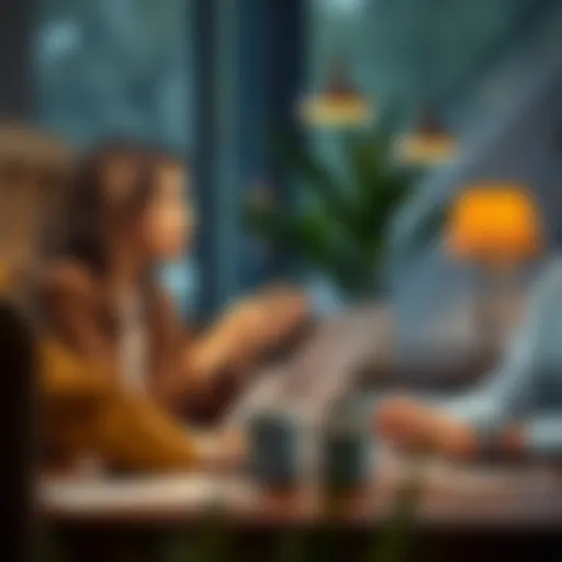 Engaging Financial Dialogue Couple discussing finances at a table