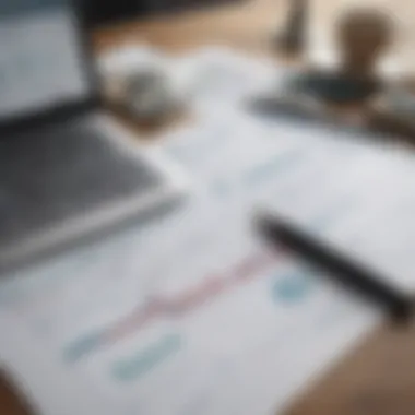 A close-up of a financial planner's desk with charts and documents.