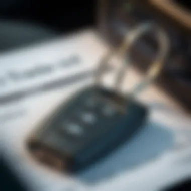 Car Keys and Trade-in Contract Close-Up A close-up of a car's keys with a trade-in contract