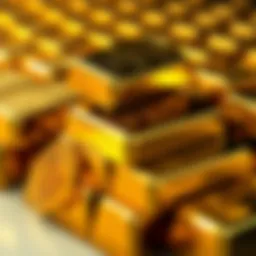 Shiny gold bullion bars stacked together