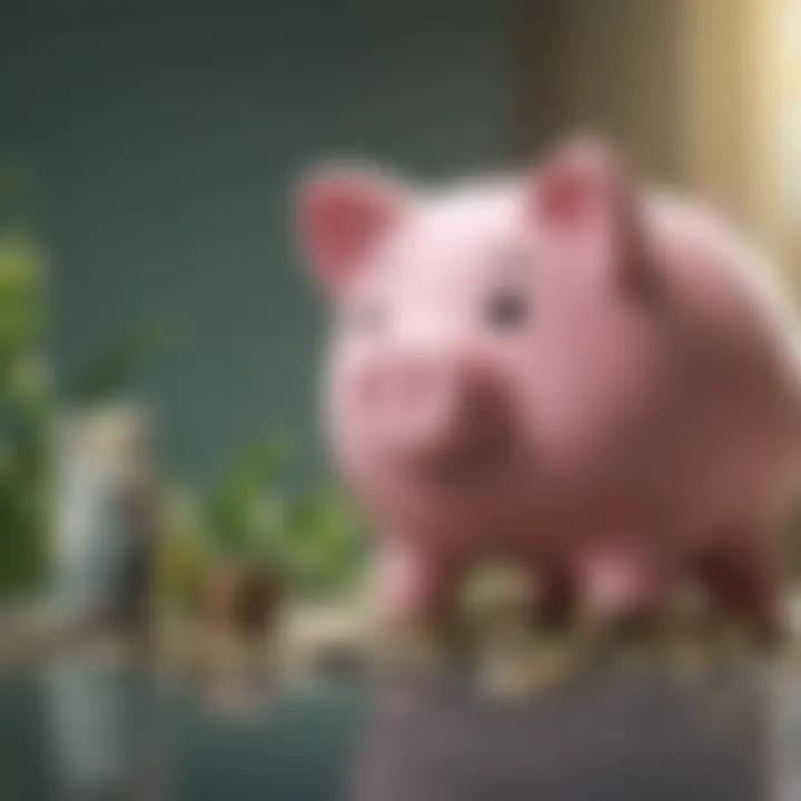 A serene scene of a piggy bank reflecting financial growth