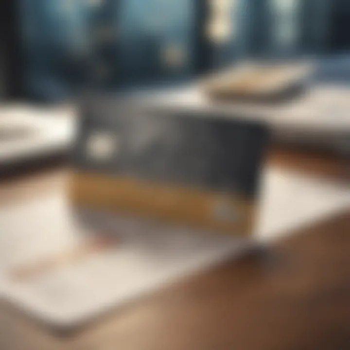 A secured credit card on a table with a financial document in the background