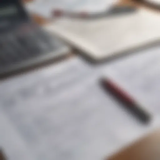 Tax documents on a desk with a calculator and pen